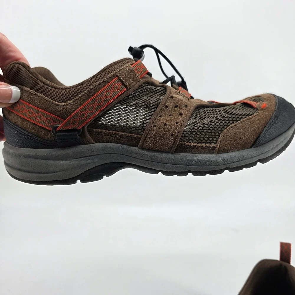 Lands End Hiking Shoes 8.5 B Brown Suede Mesh Bungee Trail Sneakers Water 359582